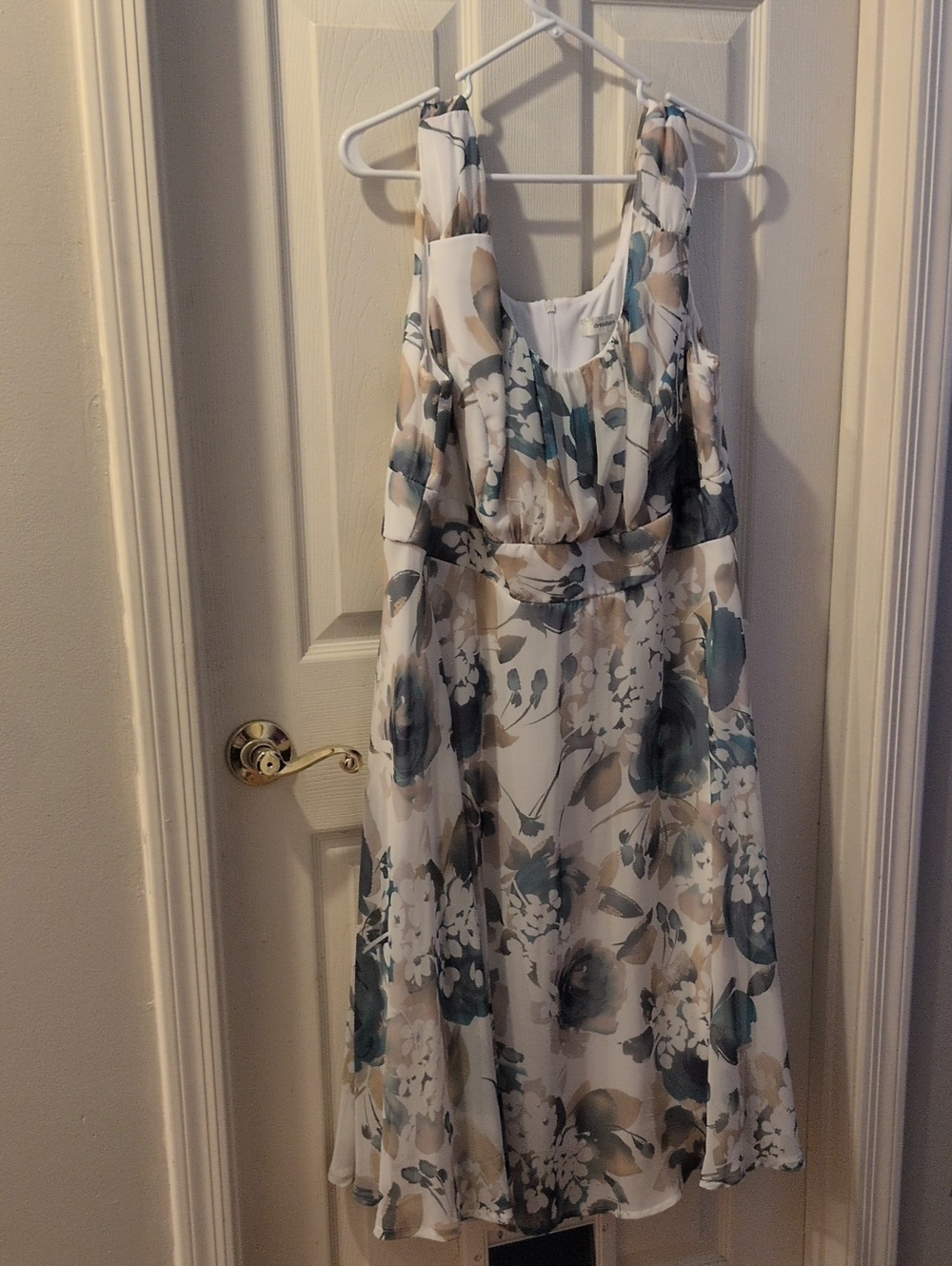 dressbarn Cream Midi Dress with Teal and Tan Floral Print